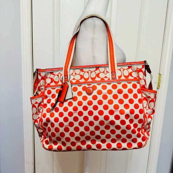 EUC COACH WATER RESISTANT SIGNATURE LOGO POLKA DOTS BABY DIAPER TOTE W DUST BAG - Picture 8 of 16